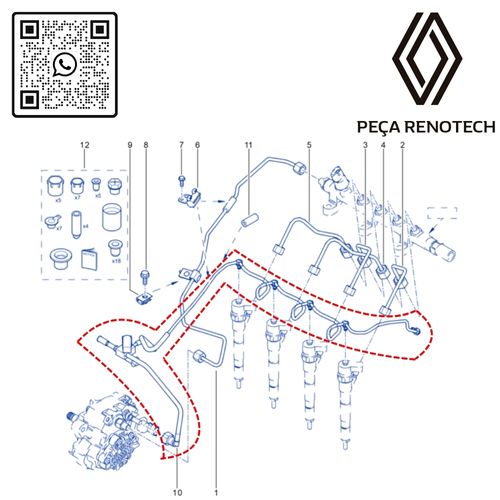 RN 589142-P 8200589142 MANGUEIRA DE RETORNO DA RAMPA MOT 2.5 16V G9U MASTER RAMIFICADA - 5
